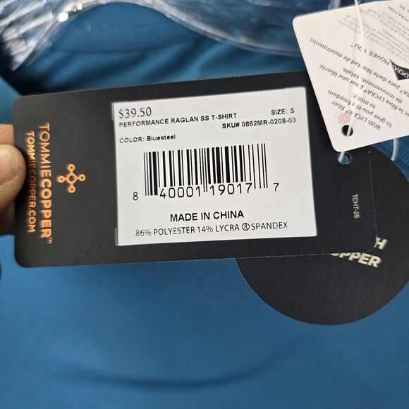 Tommie Copper Men's Compression Raglan Blue Lycra Spandex Copper T=Shirt Size S - Picture 5 of 13